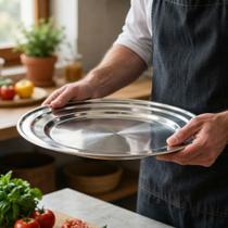 Travessa Rasa Baccani Aço Inox 30cm para Servir Alimentos