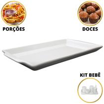 Travessa Rasa Grande Porcelana Branca 37 x 19 cm 2 Linha Retangular Bandeja Buffet Refratária Alta Qualidade