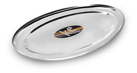 Travessa Rasa Oval Inox 26cm porção comida servir salada Ke Home 3103-26KH