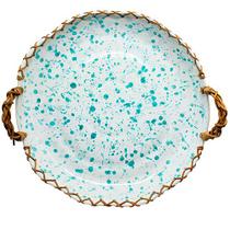 Travessa Redonda Ceramica c/Alça Junco Vip Turquesa 41x7cm