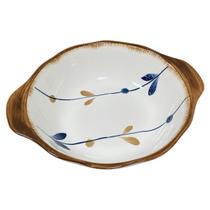Travessa Redonda Decorada com Alça em Porcelana 22cm