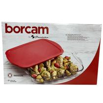 Travessa Refrataria Assadeira Vidro Retangular Tampa Borcan