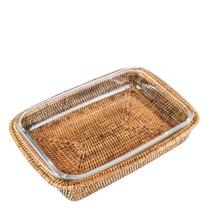 Travessa Refratária de Vidro com Suporte de Rattan Maya 42,5X25,5X6,5CM