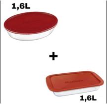 Travessa Retangular 1,6 L + Travessa Oval 1,6 L Marinex em Vidro Temperado com Tampa Plástica Travessa Retangular 1,6 L + Travessa Oval 1,6 L Marinex em Vidro Temperado com Tampa Plástica