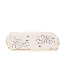 Travessa Retangular Colmeia Off White Borda Ouro 25x17x3cm Travessa Retangular Colmeia Off White Borda Ouro 25x17x3cm