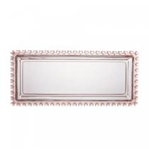 Travessa Retangular Cristal Coração Borda Rosa 30x13x3cm