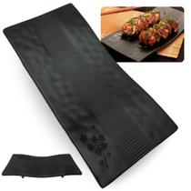 Travessa Retangular Curvada 28 Cm Kanpai Preta para Restaurante Japones Sushi Melamina Premium Bestfer