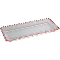 Travessa Retangular de Cristal Coração Borda Rosa 30cm x 13cm x 3cm - Lyor
