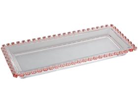 Travessa Retangular de Cristal Coração Borda Rosa 30cm x 13cm x 3cm - Lyor