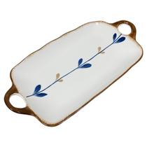 Travessa Retangular Decorada com Alça em Porcelana 16,5cm