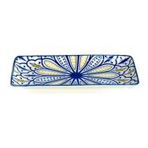 Travessa Retangular em Cerâmica Estampada Mandala Azul e Amarela 25cm - UNIK HOME