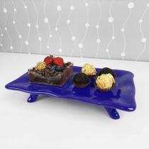 Travessa Retangular porcelana Com Pé Cobalto