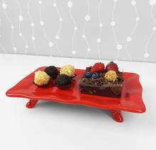 Travessa Retangular porcelana Com Pé Vermelha