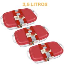 travessa Retangular Seletta Vidro C Tampa 3,5L Marinex - 3Un