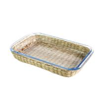 Travessa retangular vimini em vidro borossilicato e rattan 1,6 litros Travessa retangular vimini em vidro borossilicato e rattan 1,6 litros