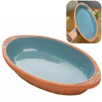Travessa Rústica Refratário de Cerâmica p/ Servir Oval 33,5x18,5cm Azul - Wolff