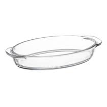 Travessa / tigela de vidro oval de vidro com alça para alimentos de cozinha