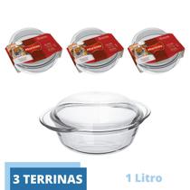 Travessa Vidro Terrina 1L Base 0,7L Tampa 0,3L Nadir - 3 Un