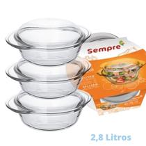 Travessa Vidro Terrina 2,8L Base 1,9L Tampa 0,9L Nadir - 3Un