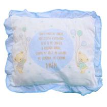 Travesseiro Bebê Com Oração Babado Ursinh Azul Papi