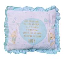 Travesseiro Bebê Com Oração e Babado Ursinho Verde Papi