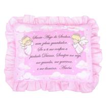 Travesseiro Bebê Oração Santo Anjo 28x35cm Luxo Com Babado