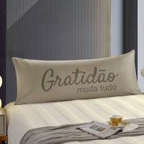 Travesseiro De Corpo Body Pillow 40x130cm Suede Bege Gratidão Cinza