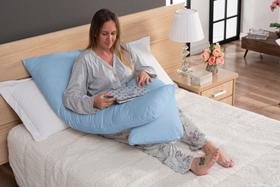 Travesseiro de Corpo Gestante Grávida Almofada + Capa Fronha Retirável Confortável Azul - Chique Decor