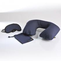 Travesseiro Inflável e Máscara de Olhos Azul Marinho - Kit - Travel Blue