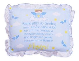 Travesseiro Para Bebê Oração Santo Anjo Decorado Com Babado 28 X 35cm - Bambi