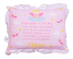 Travesseiro Para Bebê Oração Santo Anjo Decorado Com Babado 28 X 35cm - Bambi - Incomfral