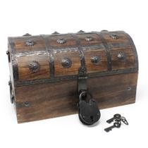 Treasure Chest Nautical Cove Pirate com fechadura de ferro e chave de madeira