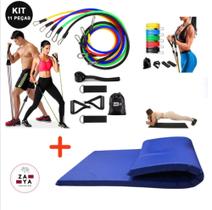 Treino Em Casa Com Colchonete + kit Extensor 11 Peças