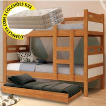 Treliche Beliche Barreto Lonçarcci com Cama Auxiliar e 03 Colchões D33 Premium Triliche Treliche Beliche Barreto Lonçarcci com Cama Auxiliar e 03 Colchões D33 Premium Triliche