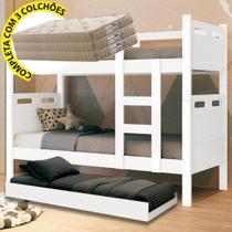 Treliche Beliche com Cama Auxiliar e 03 Colchões D20 Completa