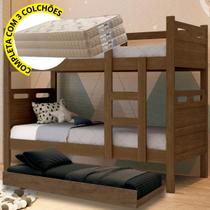Treliche, Beliche com Cama Auxiliar e 3 Colchões D20 Treliche Completa, Trilicha, 3 camas Solteiro, Envio Imediato.