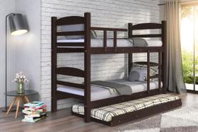 Treliche Beliche Reta com Cama Auxiliar Madeira Maciça cor Marrom Fosco Treliche Beliche Reta com Cama Auxiliar Madeira Maciça cor Marrom Fosco