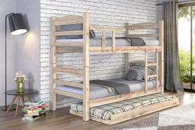 Treliche Beliche Reta com Cama Auxiliar Madeira Maciça Sem Pintura Treliche Beliche Reta com Cama Auxiliar Madeira Maciça Sem Pintura