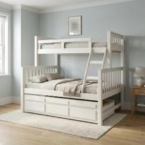 Treliche Cama Casal em Madeira Maciça com Cama Auxiliar e 3 Gavetas Branco Treliche Cama Casal em Madeira Maciça com Cama Auxiliar e 3 Gavetas Branco