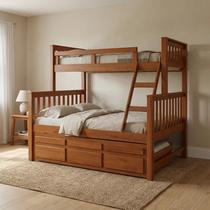 Treliche Cama Casal em Madeira Maciça com Cama Auxiliar e 3 Gavetas Castanho Claro Treliche Cama Casal em Madeira Maciça com Cama Auxiliar e 3 Gavetas Castanho Claro