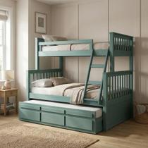 Treliche Cama Casal em Madeira Maciça com Cama Auxiliar e 3 Gavetas Verde Treliche Cama Casal em Madeira Maciça com Cama Auxiliar e 3 Gavetas Verde