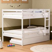 Treliche Casal Casal Slim com Grade de Proteção Madeira Maciça Branco Housin Treliche Casal Casal Slim com Grade de Proteção Madeira Maciça Branco Housin