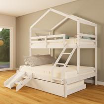 Treliche Casal/ Solteiro Casinha com Kit Escada/Escorregador Madeira Maciça Branco Megamobilia Treliche Casal/ Solteiro Casinha com Kit Escada/Escorregador Madeira Maciça Branco Megamobilia