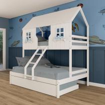 Treliche Casal/ Solteiro Casinha Encantada Madeira Maciça Branco Megamobilia Treliche Casal/ Solteiro Casinha Encantada Madeira Maciça Branco Megamobilia