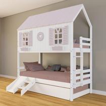 Treliche Casinha Bela Com Coração Kit Escada/escorregador - Madeira Maciça Branco/rosa Housin