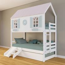 Treliche Casinha Bela Com Coração Kit Escada/escorregador - Madeira Maciça Branco/rosa/verde Housin