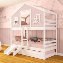 Treliche Casinha dos Sonhos com Kit Escada/ escorregador Madeira Maciça Rosa/ Branco Megamobilia