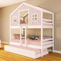 Treliche Casinha dos Sonhos Madeira Maciça Rosa/ Branco Housin
