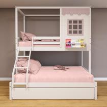 Treliche Casinha Reta Casal/ Solteiro Madeira Maciça Branco/ Rosa Housin Treliche Casinha Reta Casal/ Solteiro Madeira Maciça Branco/ Rosa Housin