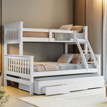 Treliche Com Cama Casal Madeira Maciça e Aux Solteiro Com Gavetas Woodstore